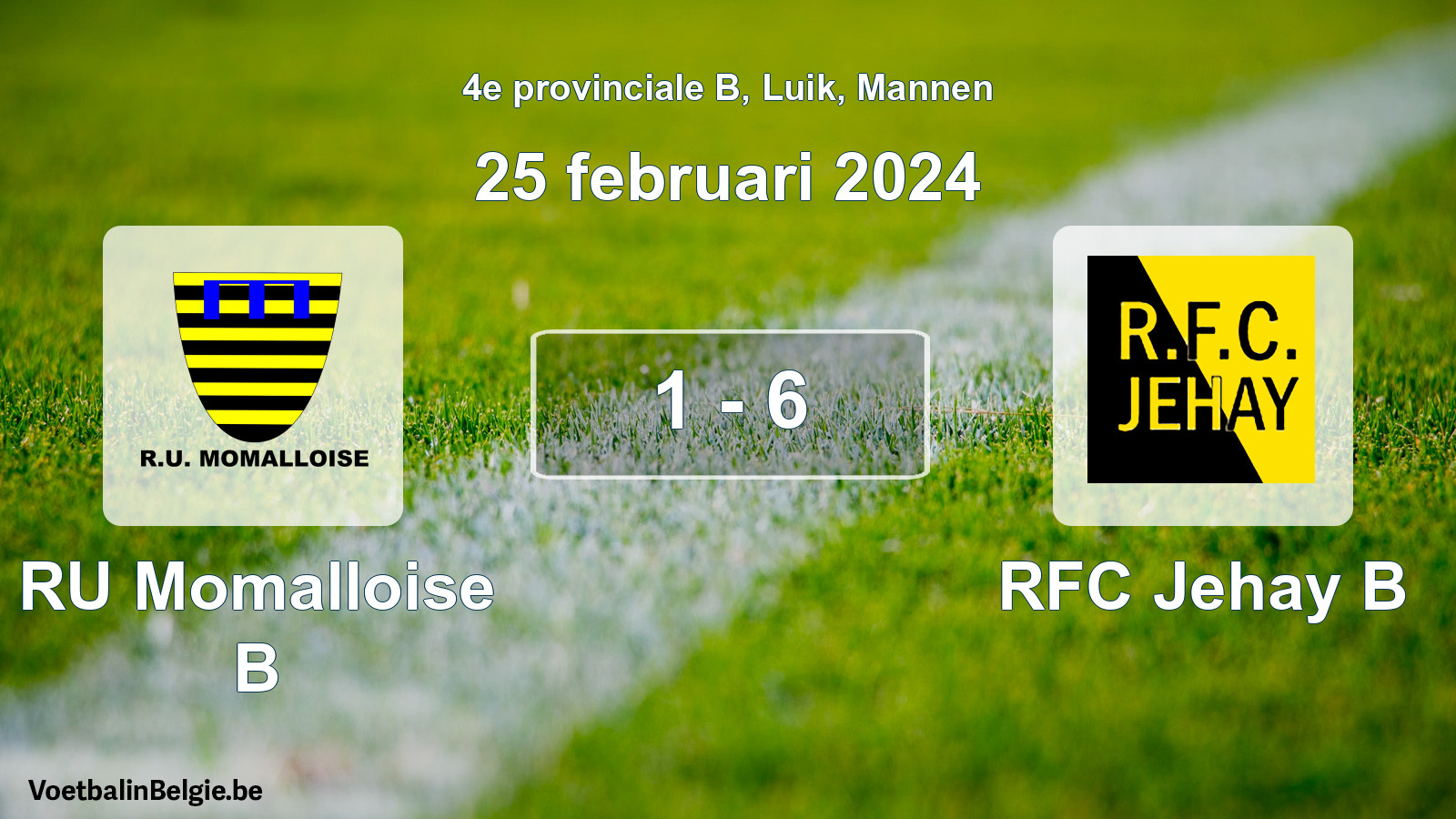 Gespeelde wedstrijd mannenvoetbal: RU Momalloise B - RFC Jehay B 1 - 6 (25 februari 2024)