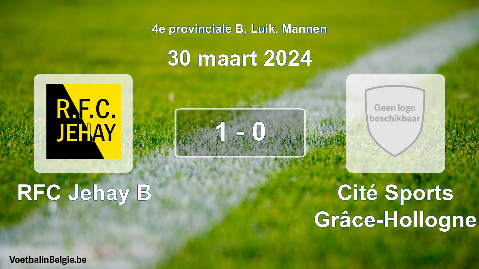 Gespeelde wedstrijd mannenvoetbal: RFC Jehay B - Cité Sports Grâce-Hollogne 1 - 0 (30 maart 2024)
