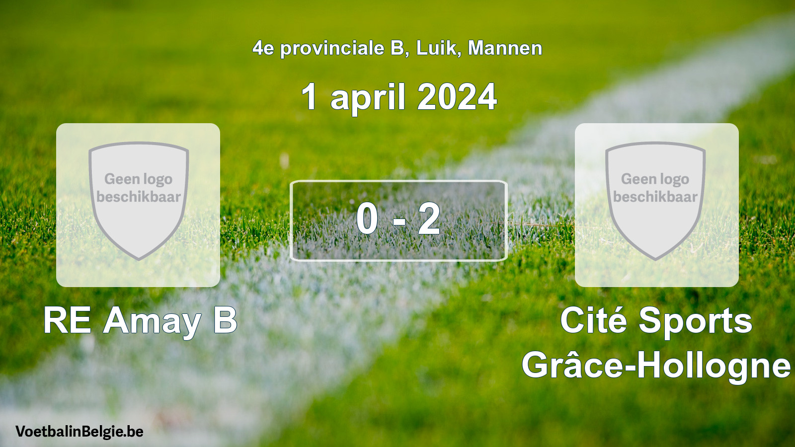 Gespeelde wedstrijd mannenvoetbal: RE Amay B - Cité Sports Grâce-Hollogne 0 - 2 (1 april 2024)