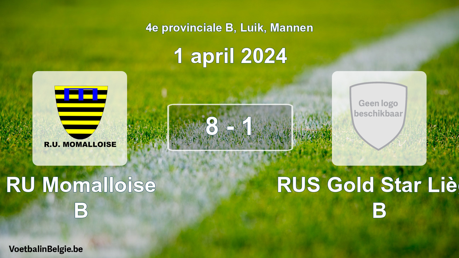 Gespeelde wedstrijd mannenvoetbal: RU Momalloise B - RUS Gold Star Liège B 8 - 1 (1 april 2024)