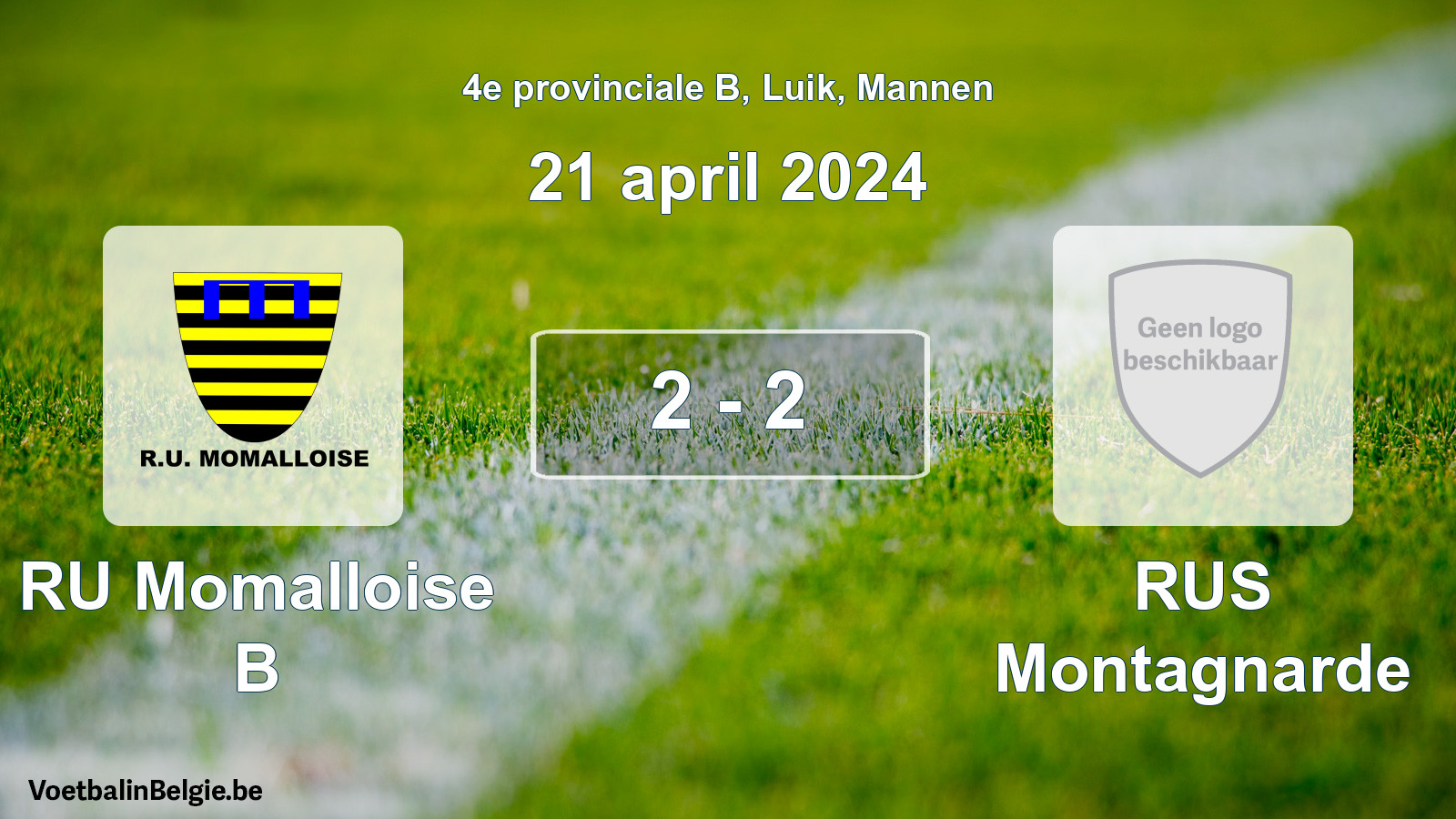Gespeelde wedstrijd mannenvoetbal: RU Momalloise B - RUS Montagnarde 2 - 2 (21 april 2024)