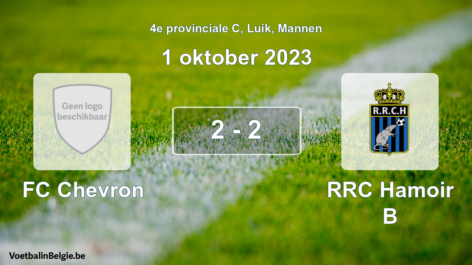 Gespeelde wedstrijd mannenvoetbal: FC Chevron - RRC Hamoir B 2 - 2 (1 oktober 2023)