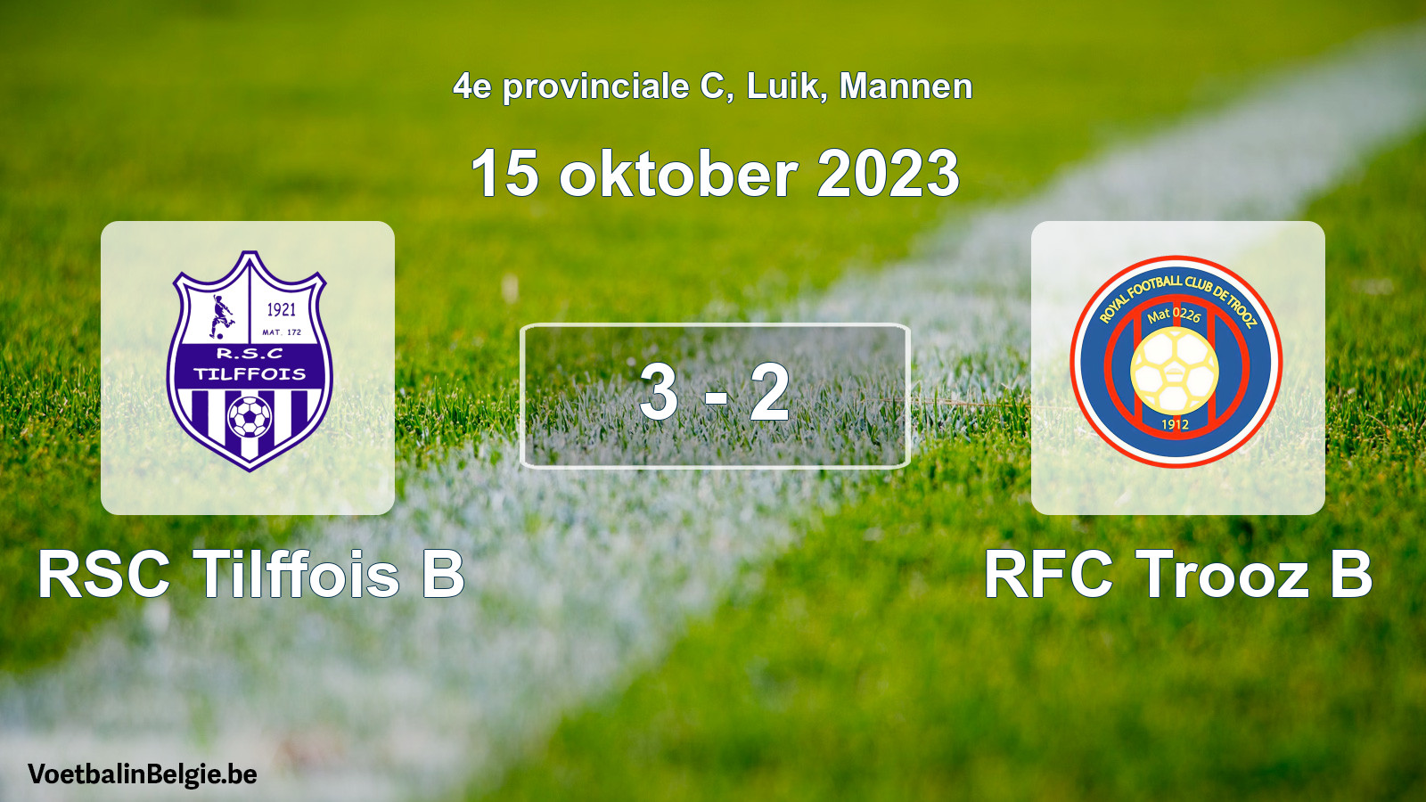Gespeelde wedstrijd mannenvoetbal: RSC Tilffois B - RFC Trooz B 3 - 2 (15 oktober 2023)