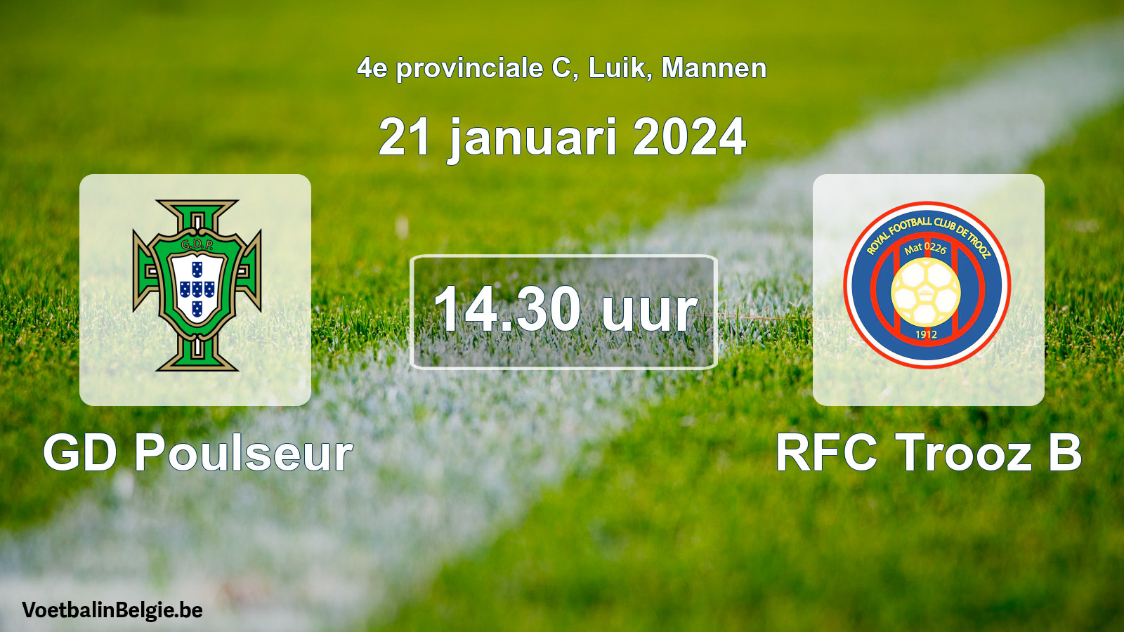 Match prévu football hommes: GD Poulseur - RFC Trooz B (21 janvier 2024)