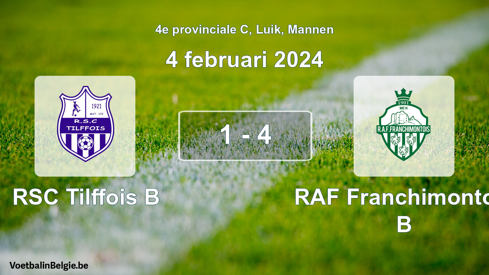Gespeelde wedstrijd mannenvoetbal: RSC Tilffois B - RAF Franchimontois B 1 - 4 (4 februari 2024)