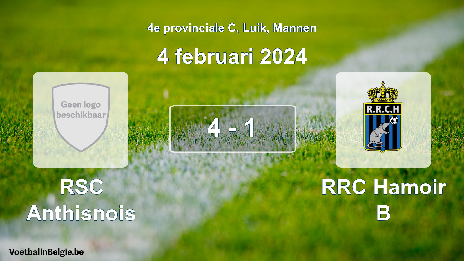 Gespeelde wedstrijd mannenvoetbal: RSC Anthisnois - RRC Hamoir B 4 - 1 (4 februari 2024)