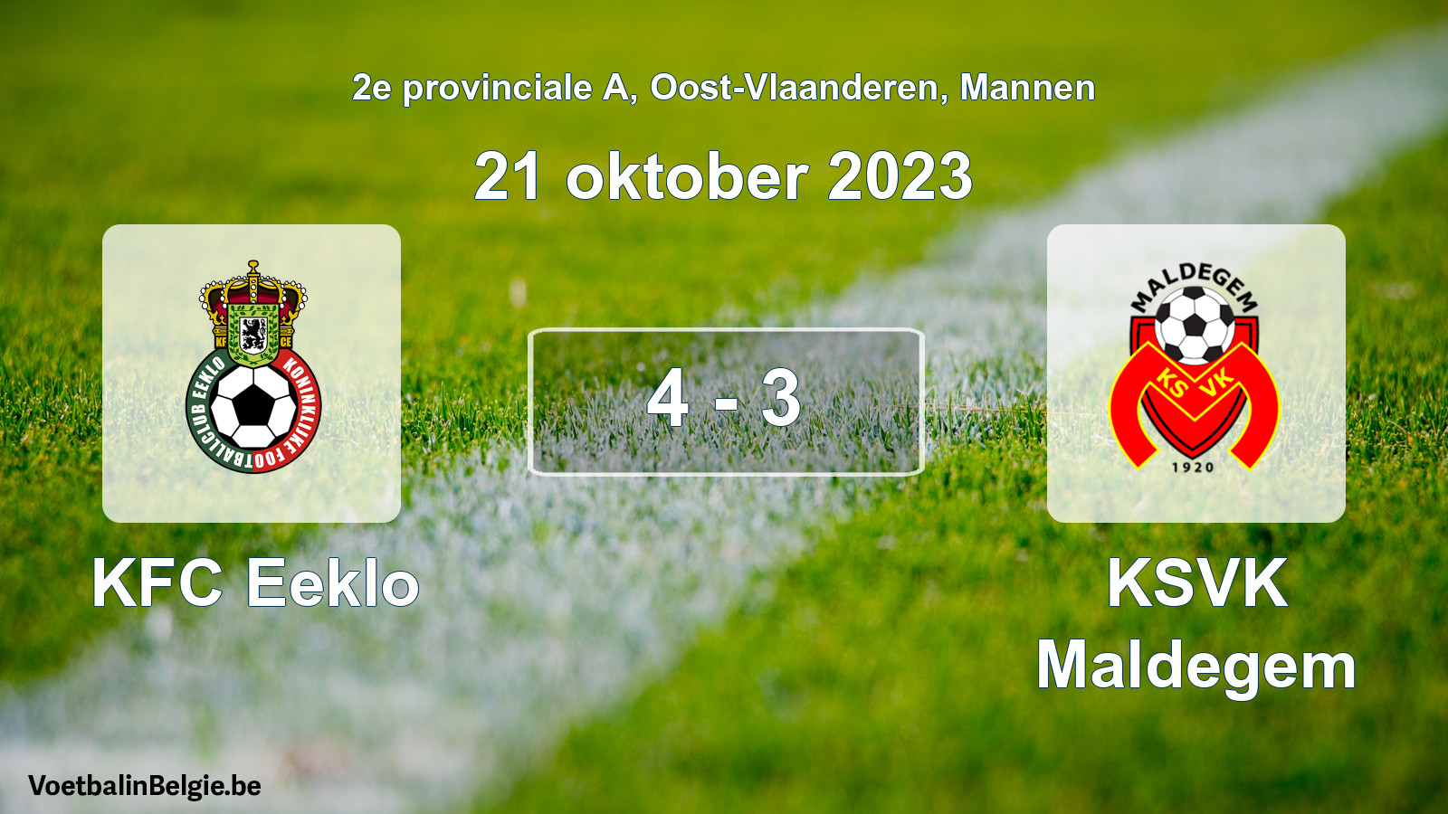 Gespeelde wedstrijd mannenvoetbal: KFC Eeklo - KSVK Maldegem 4 - 3 (21 oktober 2023)