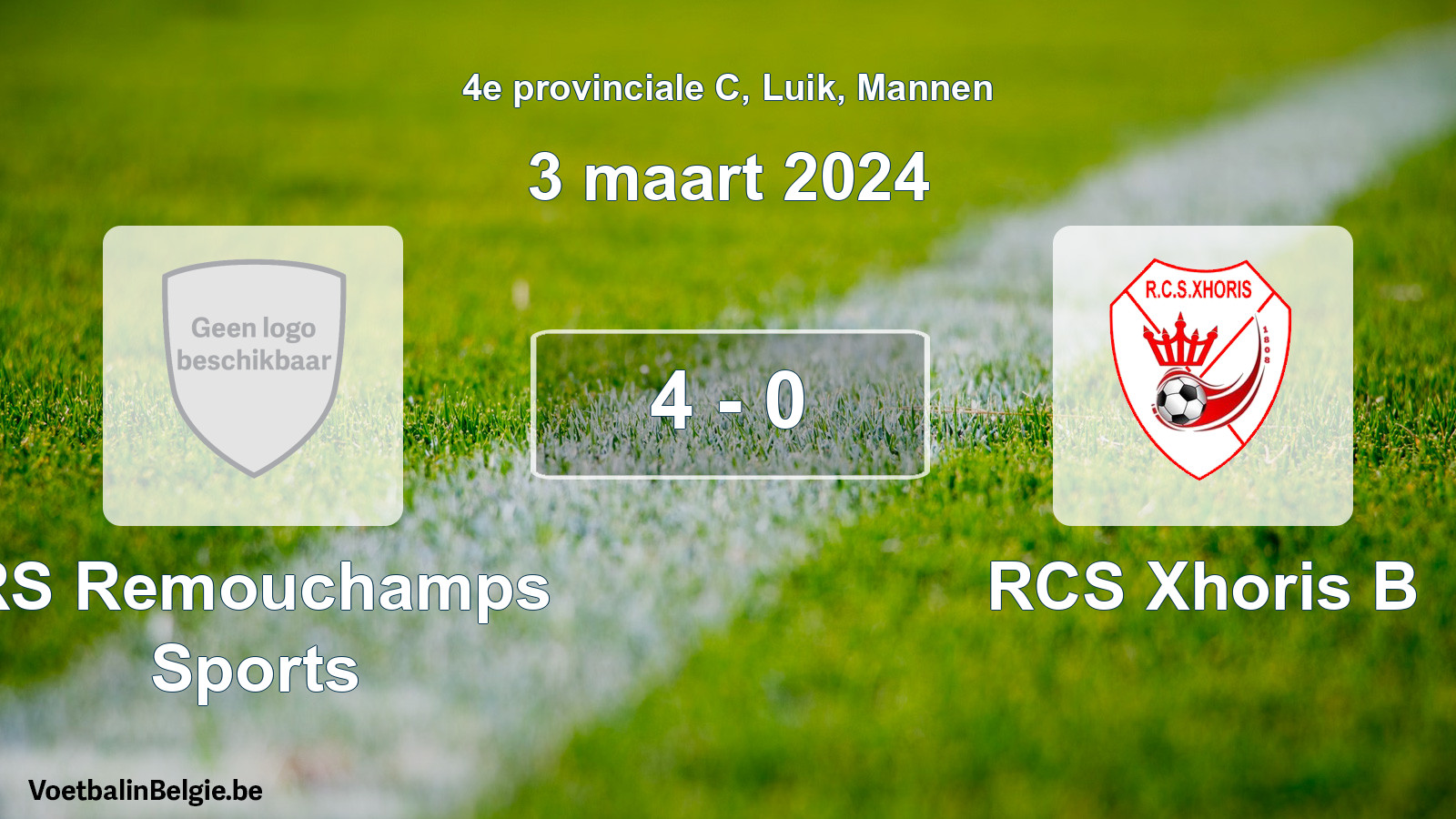 Gespeelde wedstrijd mannenvoetbal: RS Remouchamps Sports - RCS Xhoris B 4 - 0 (3 maart 2024)