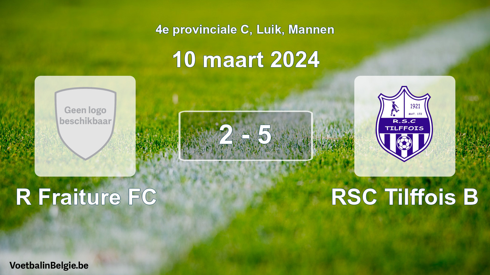 Gespeelde wedstrijd mannenvoetbal: R Fraiture FC - RSC Tilffois B 2 - 5 (10 maart 2024)