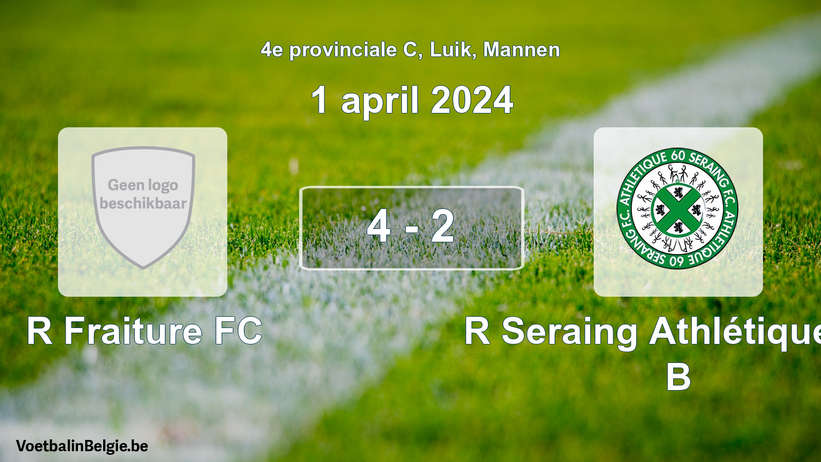 Gespeelde wedstrijd mannenvoetbal: R Fraiture FC - R Seraing Athlétique FC B 4 - 2 (1 april 2024)