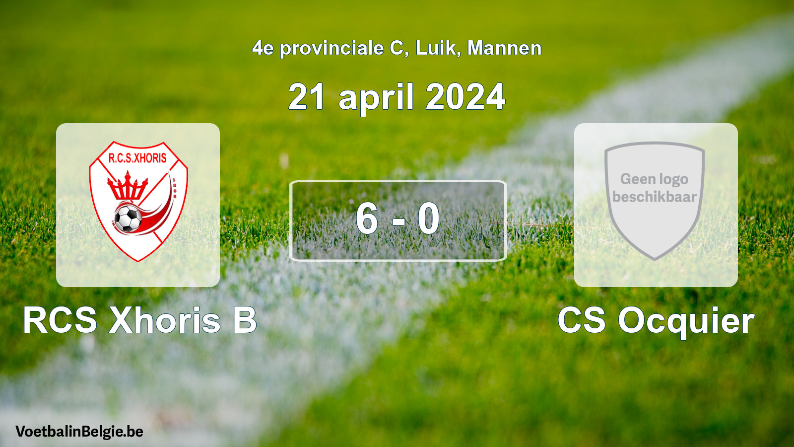 Gespeelde wedstrijd mannenvoetbal: RCS Xhoris B - CS Ocquier 6 - 0 (21 april 2024)