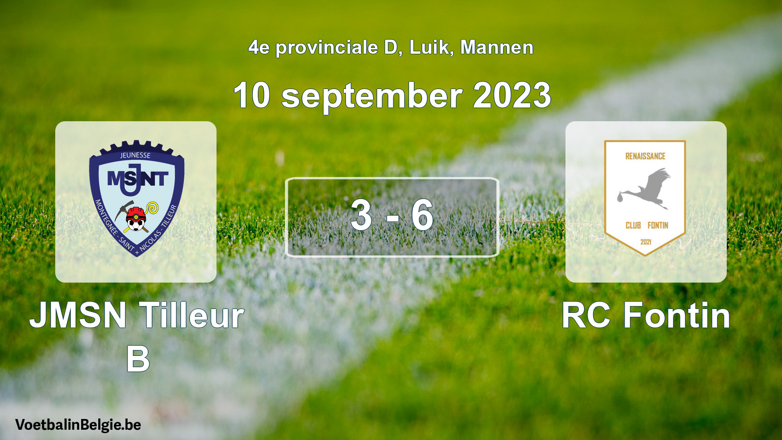 Played match men football: JMSN Tilleur B - RC Fontin 3 - 6 (10 September 2023)