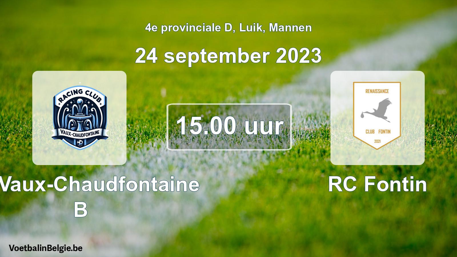 Match prévu football hommes: RC Vaux-Chaudfontaine B - RC Fontin (24 septembre 2023)