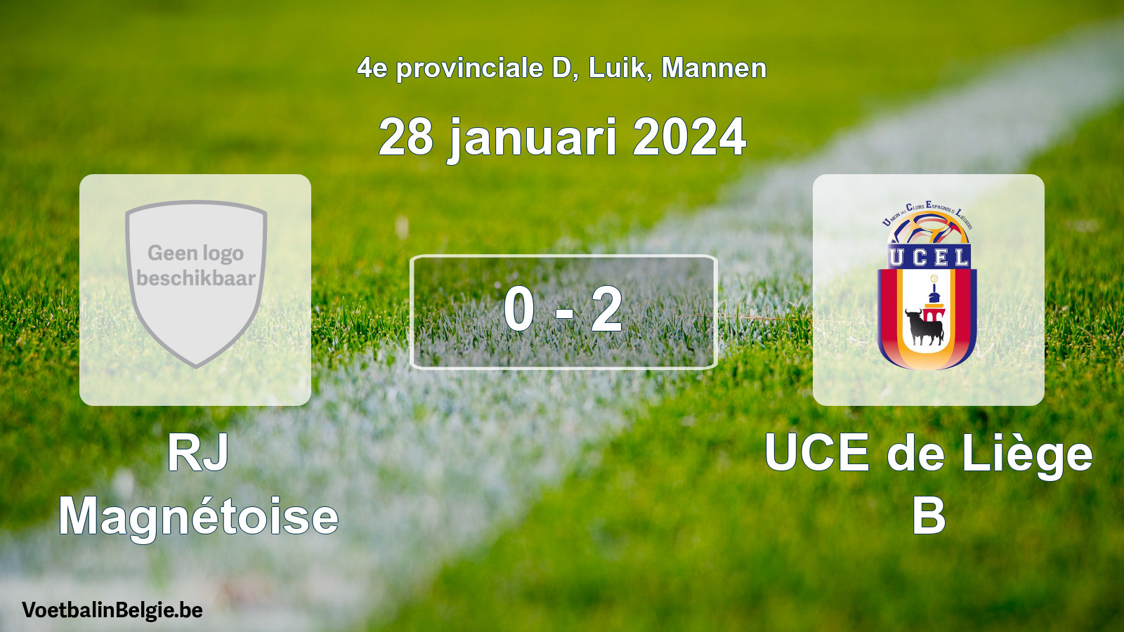 Gespeelde wedstrijd mannenvoetbal: RJ Magnétoise - UCE de Liège B 0 - 2 (28 januari 2024)