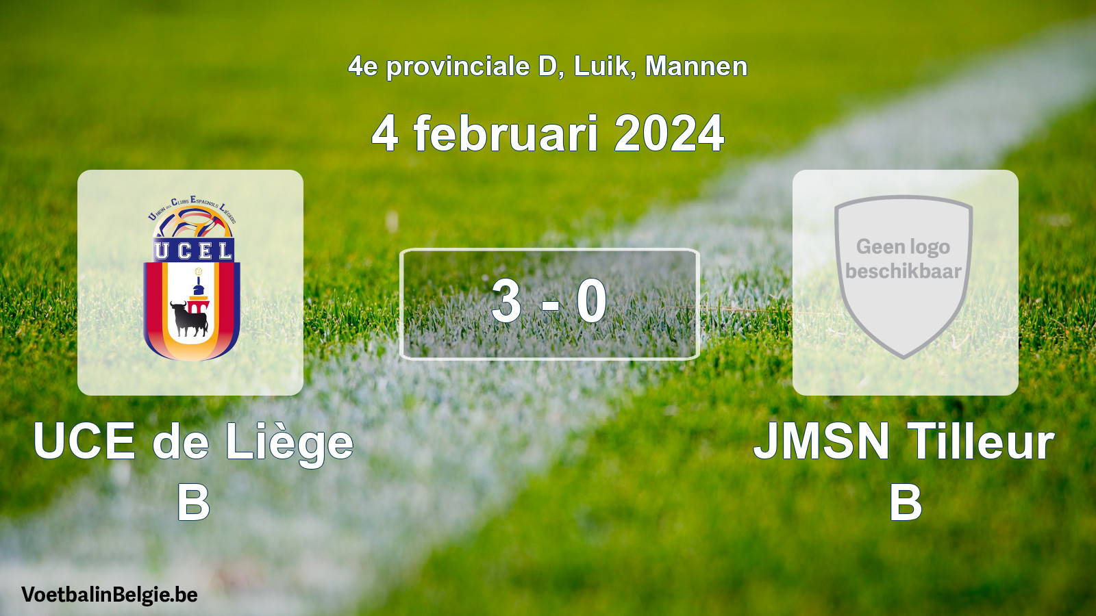 Gespeelde wedstrijd mannenvoetbal: UCE de Liège B - JMSN Tilleur B 3 - 0 (4 februari 2024)