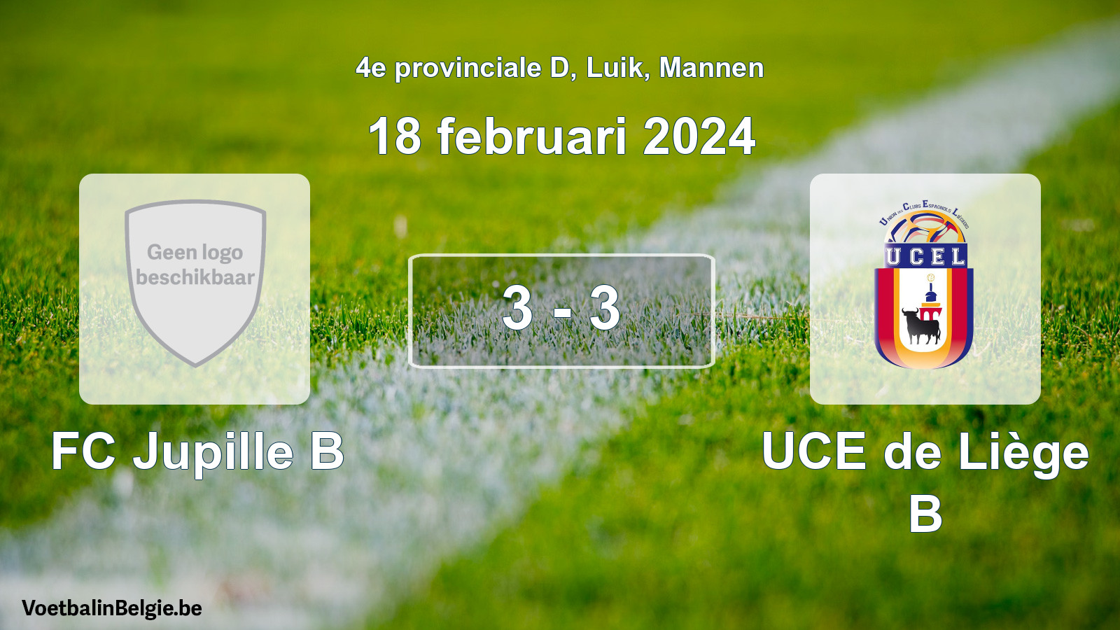 Gespeelde wedstrijd mannenvoetbal: FC Jupille B - UCE de Liège B 3 - 3 (18 februari 2024)