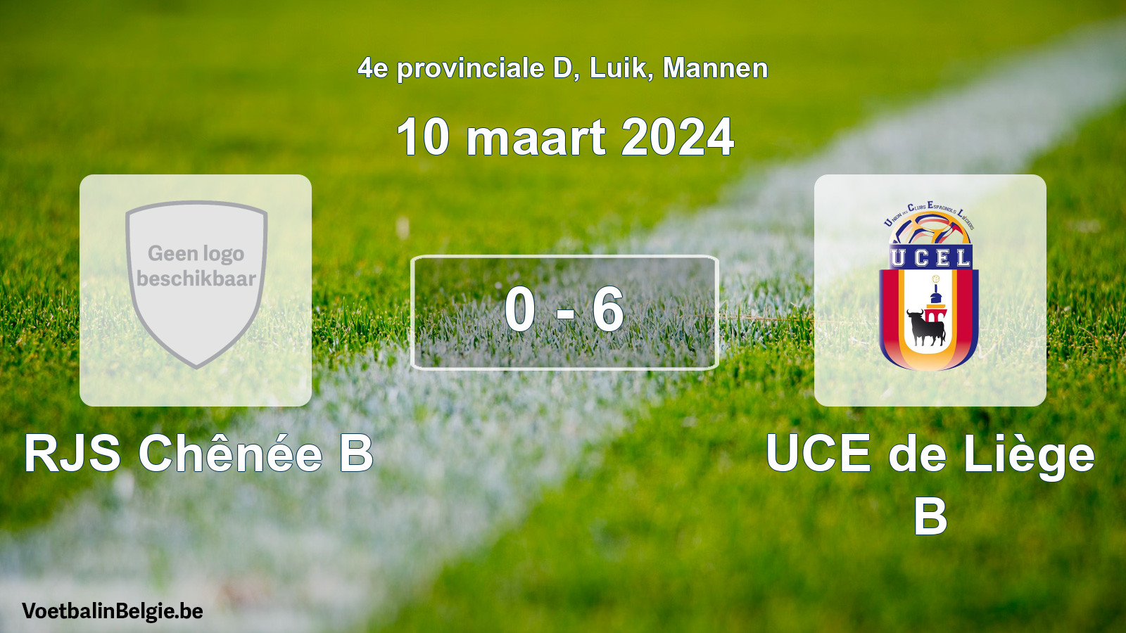 Gespeelde wedstrijd mannenvoetbal: RJS Chênée B - UCE de Liège B 0 - 6 (10 maart 2024)