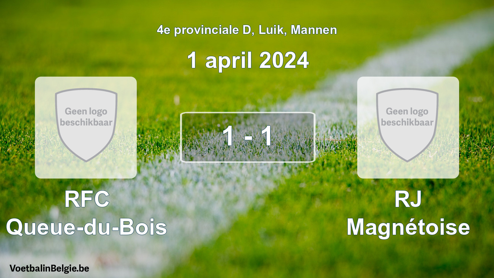 Gespeelde wedstrijd mannenvoetbal: RFC Queue-du-Bois - RJ Magnétoise 1 - 1 (1 april 2024)