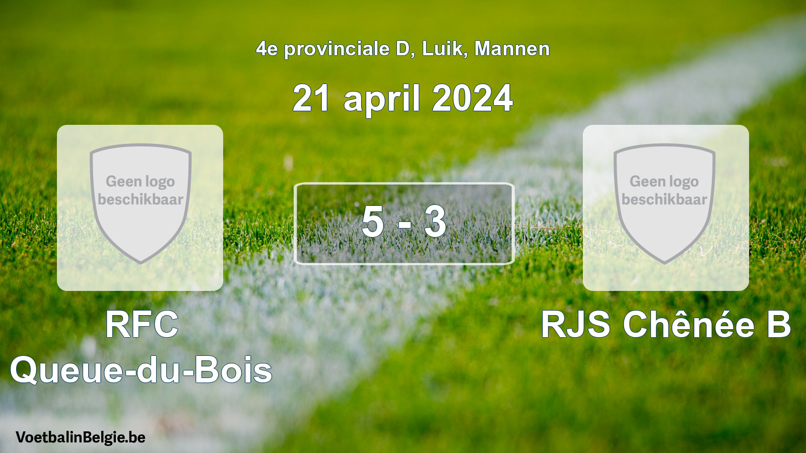 Gespeelde wedstrijd mannenvoetbal: RFC Queue-du-Bois - RJS Chênée B 5 - 3 (21 april 2024)