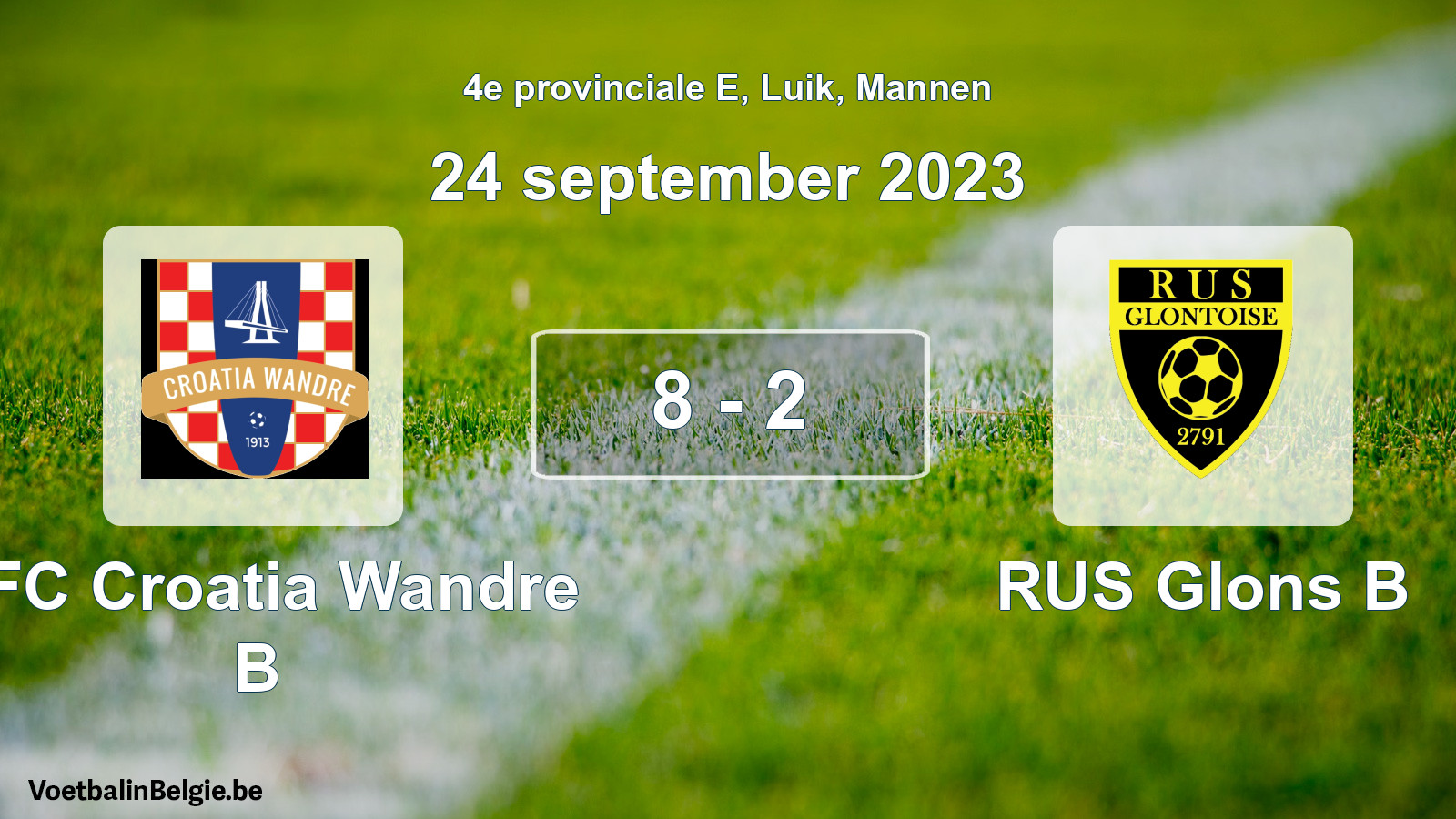 Gespeelde wedstrijd mannenvoetbal: RFC Croatia Wandre B - RUS Glons B 8 - 2 (24 september 2023)