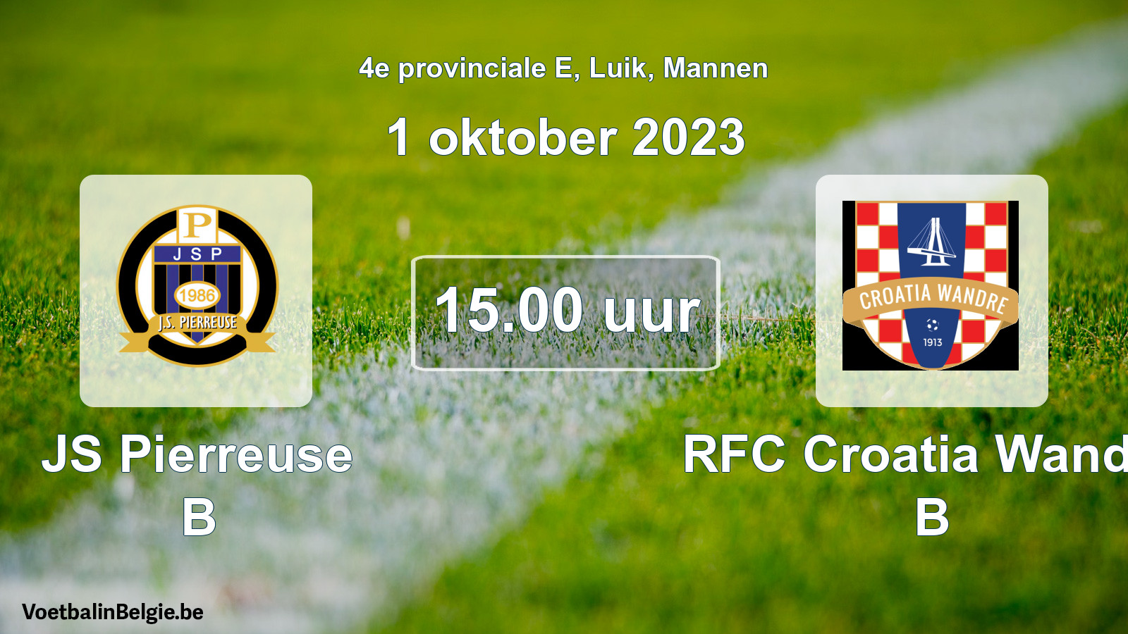 Geplande wedstrijd mannenvoetbal: JS Pierreuse B - RFC Croatia Wandre B (1 oktober 2023)
