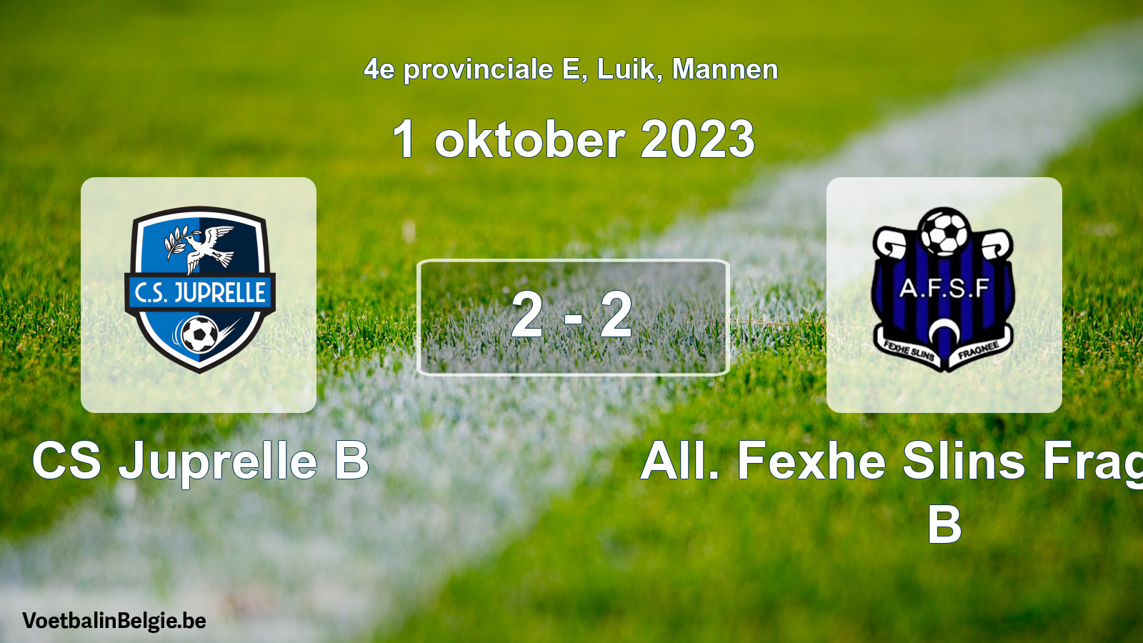 Match joué football hommes: CS Juprelle B - All. Fexhe Slins Fragnée B 2 - 2 (1 octobre 2023)