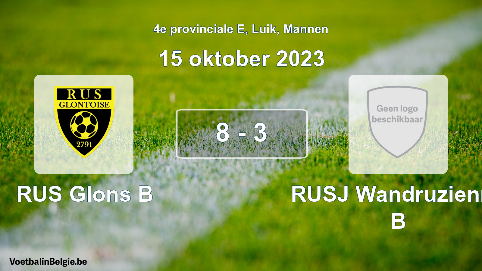 Gespeelde wedstrijd mannenvoetbal: RUS Glons B - RUSJ Wandruzienne B 8 - 3 (15 oktober 2023)