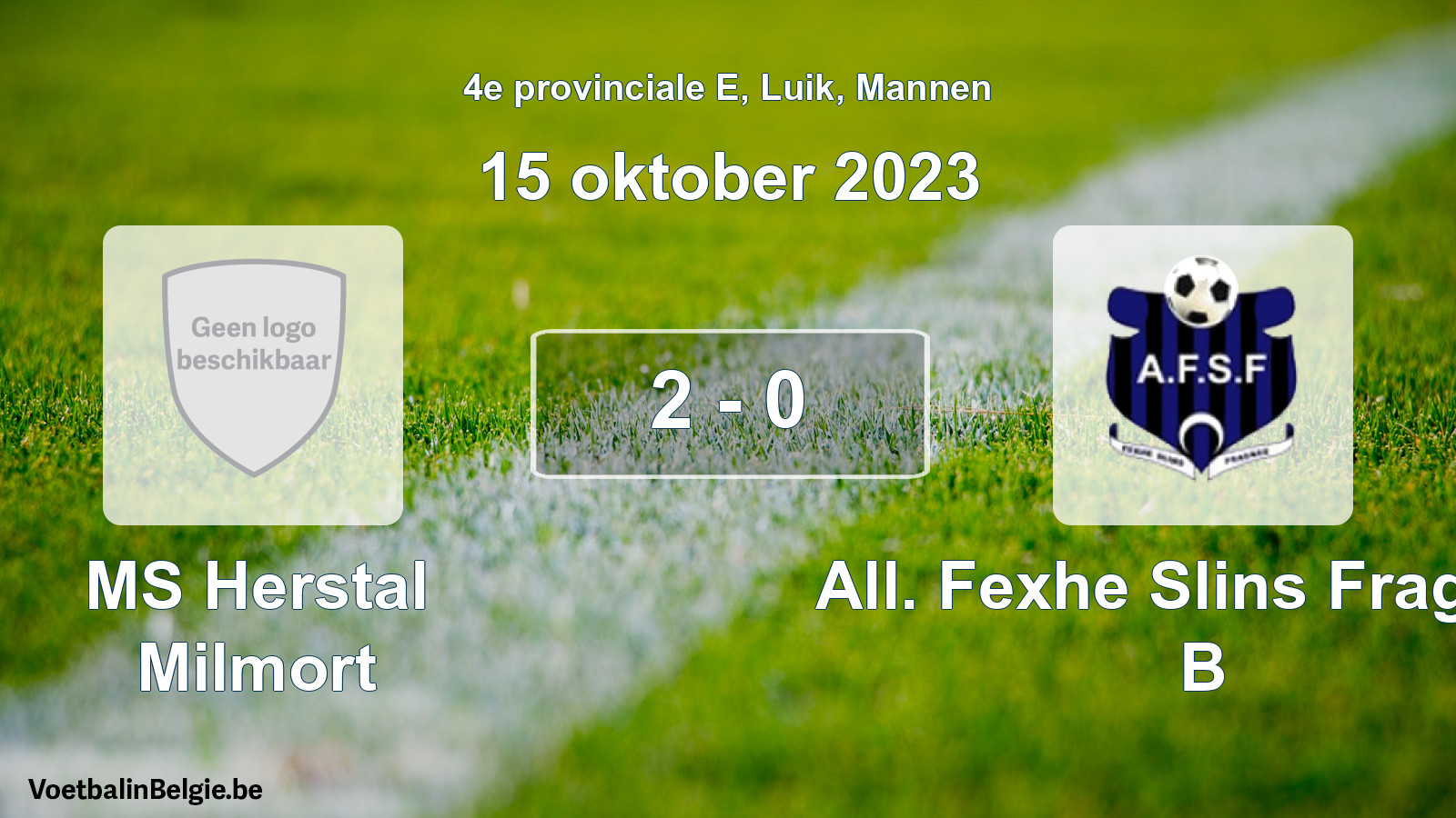 Gespeelde wedstrijd mannenvoetbal: MS Herstal Milmort - All. Fexhe Slins Fragnée B 2 - 0 (15 oktober 2023)
