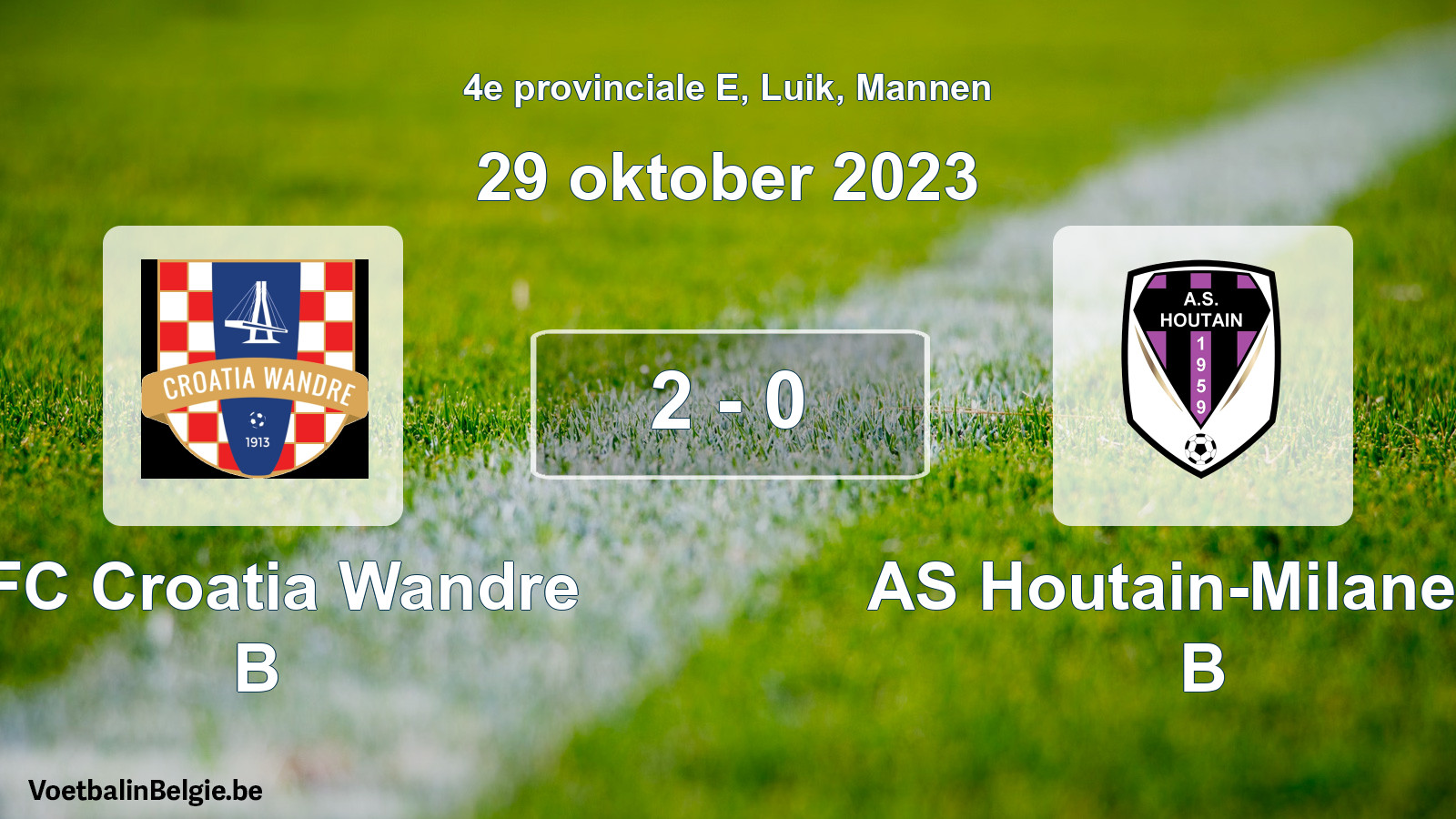 Gespeelde wedstrijd mannenvoetbal: RFC Croatia Wandre B - AS Houtain-Milanello B 2 - 0 (29 oktober 2023)