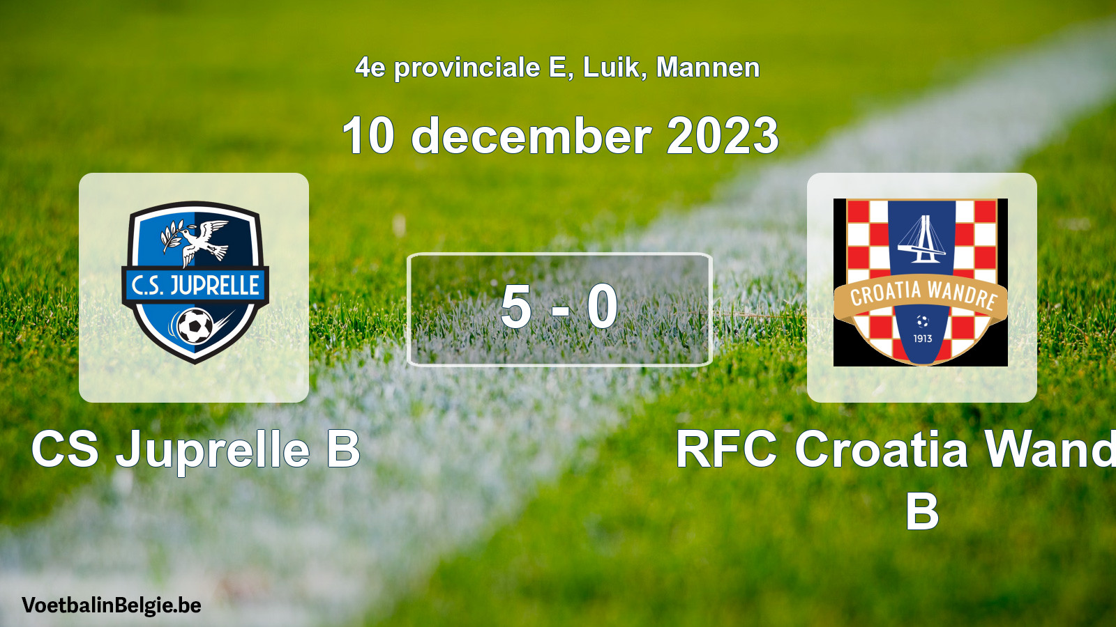 Gespeelde wedstrijd mannenvoetbal: CS Juprelle B - RFC Croatia Wandre B 5 - 0 (10 december 2023)