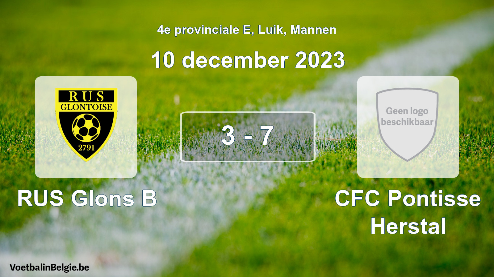 Gespeelde wedstrijd mannenvoetbal: RUS Glons B - CFC Pontisse Herstal 3 - 7 (10 december 2023)