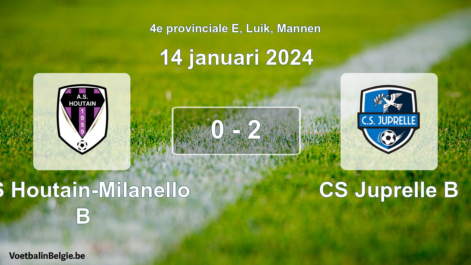 Gespeelde wedstrijd mannenvoetbal: AS Houtain-Milanello B - CS Juprelle B 0 - 2 (14 januari 2024)