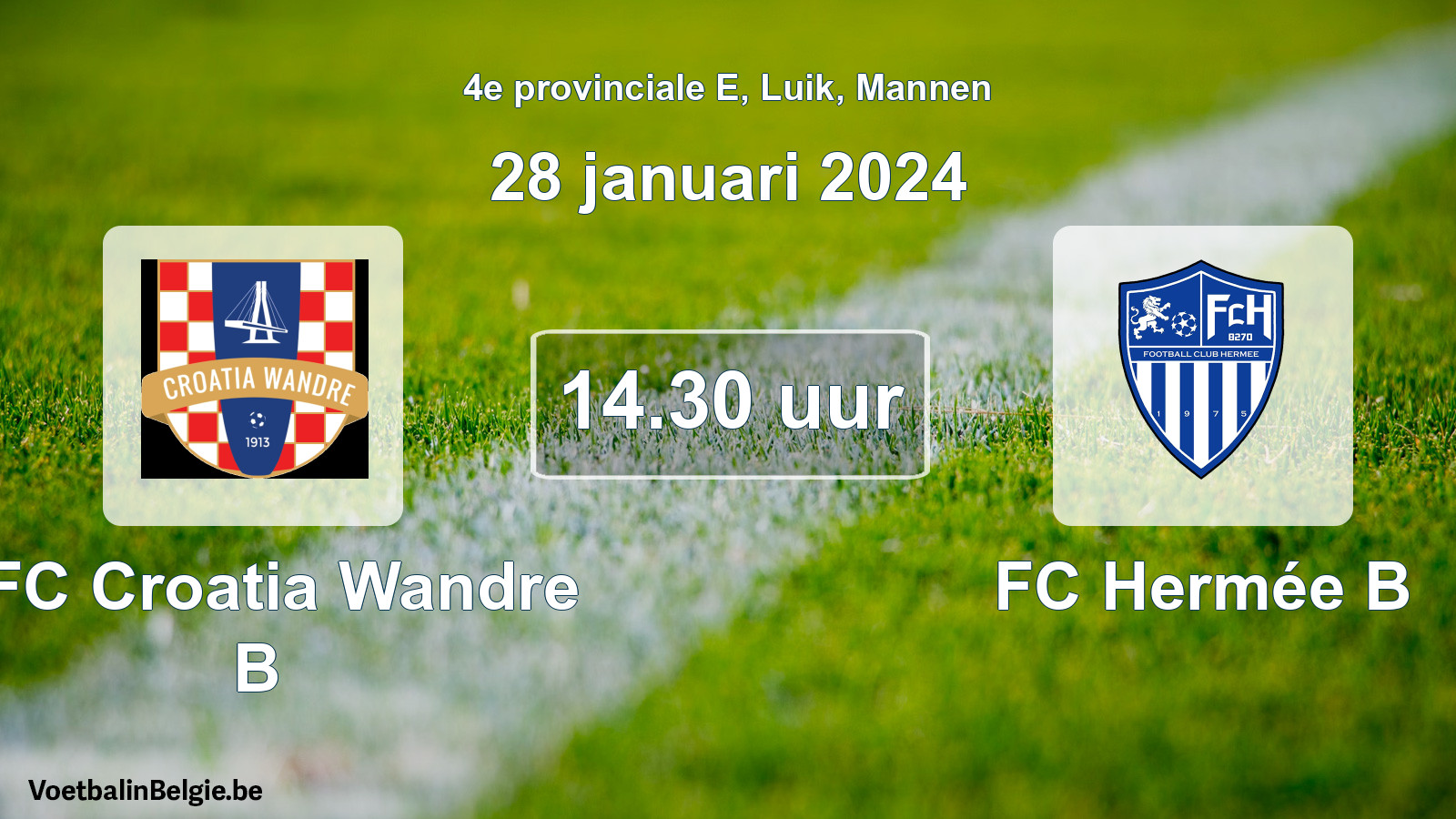 Geplande wedstrijd mannenvoetbal: RFC Croatia Wandre B - FC Hermée B (28 januari 2024)