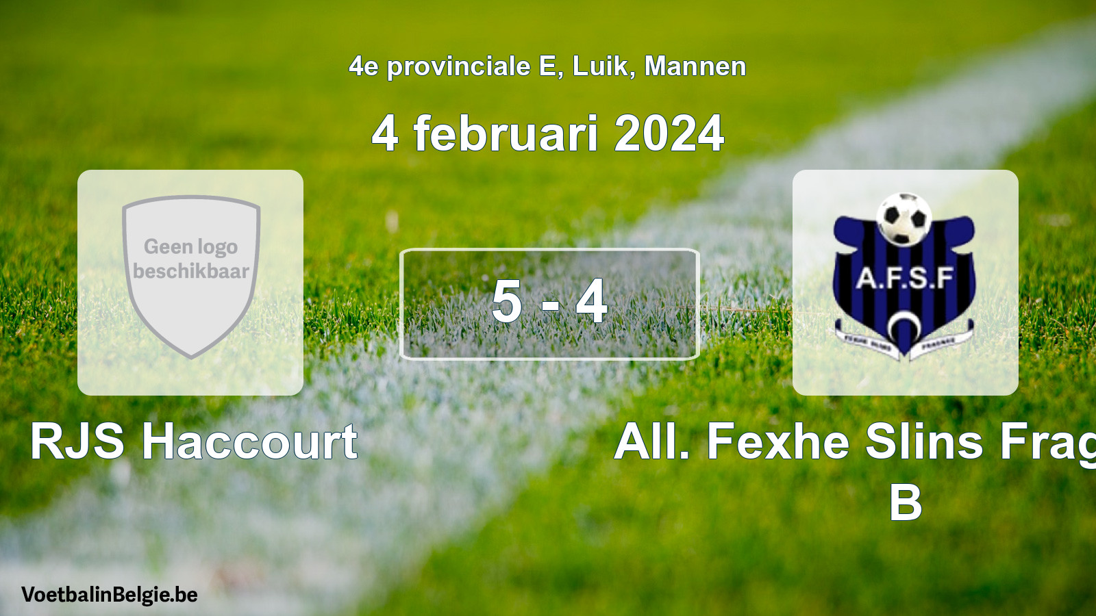 Gespeelde wedstrijd mannenvoetbal: RJS Haccourt - All. Fexhe Slins Fragnée B 5 - 4 (4 februari 2024)