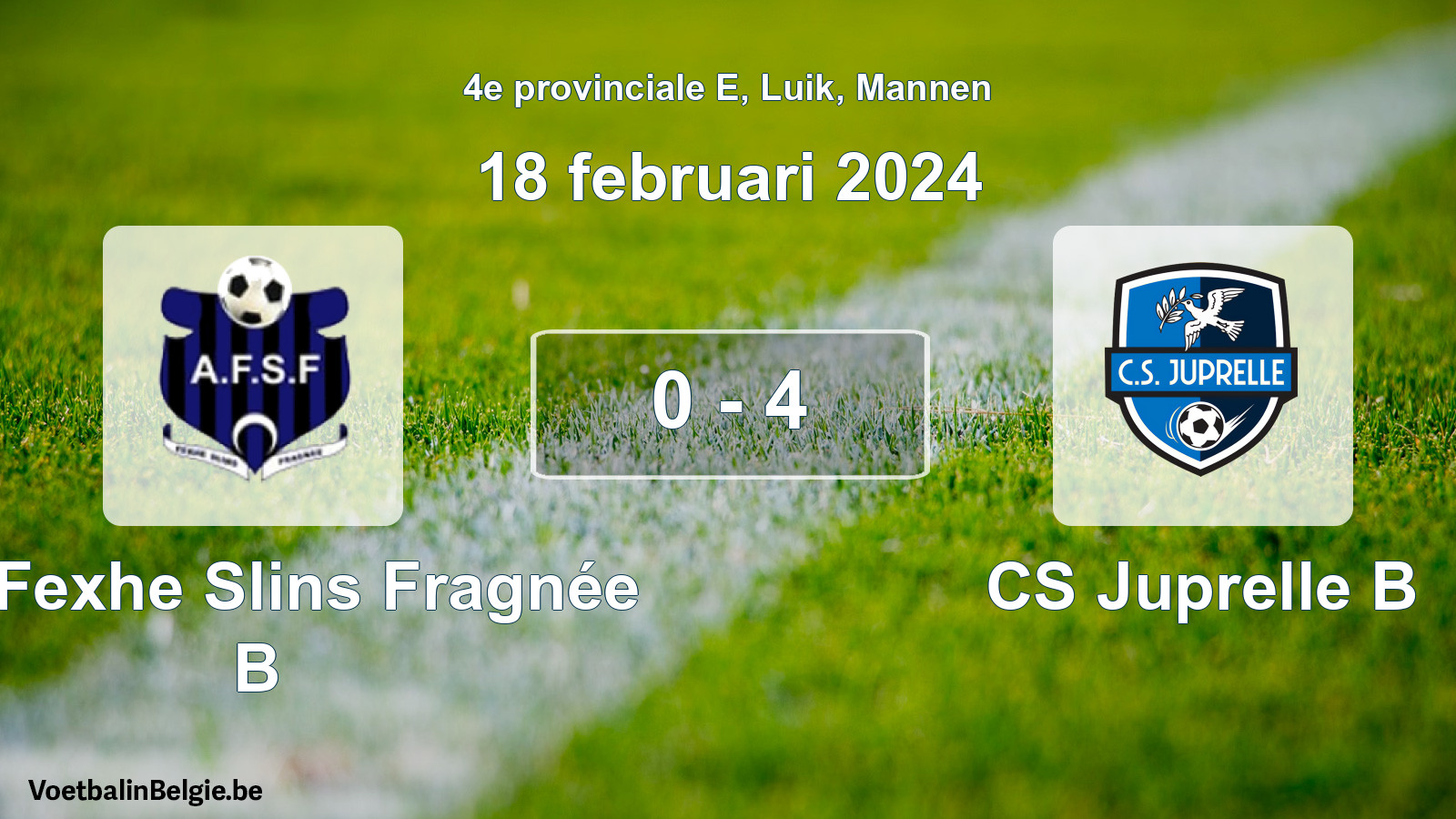 Gespeelde wedstrijd mannenvoetbal: All. Fexhe Slins Fragnée B - CS Juprelle B 0 - 4 (18 februari 2024)