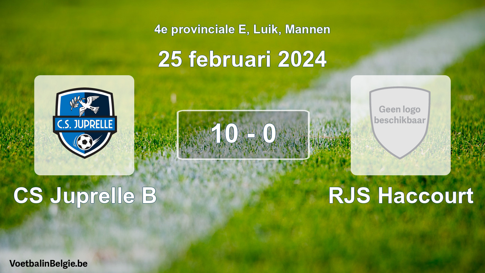 Gespeelde wedstrijd mannenvoetbal: CS Juprelle B - RJS Haccourt 10 - 0 (25 februari 2024)