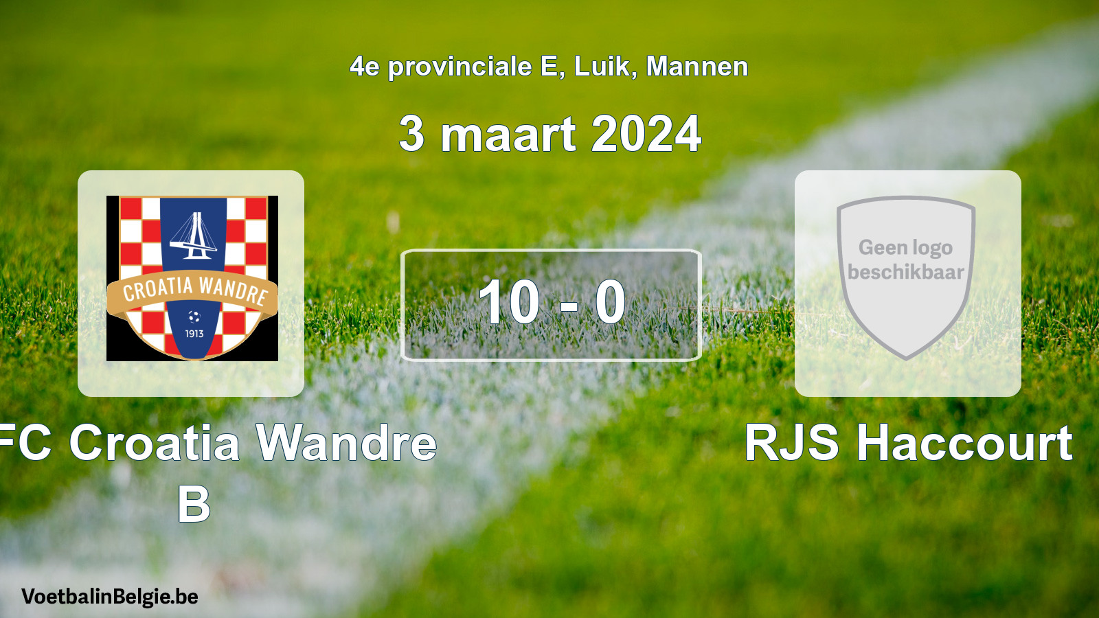Gespeelde wedstrijd mannenvoetbal: RFC Croatia Wandre B - RJS Haccourt 10 - 0 (3 maart 2024)