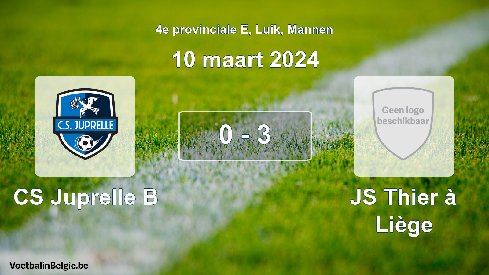 Gespeelde wedstrijd mannenvoetbal: CS Juprelle B - JS Thier à Liège 0 - 3 (10 maart 2024)