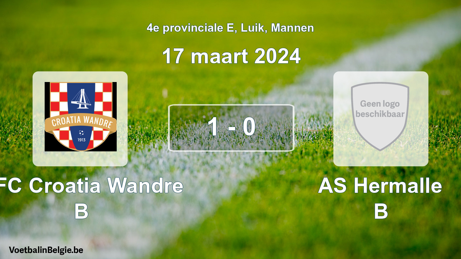 Gespeelde wedstrijd mannenvoetbal: RFC Croatia Wandre B - AS Hermalle B 1 - 0 (17 maart 2024)