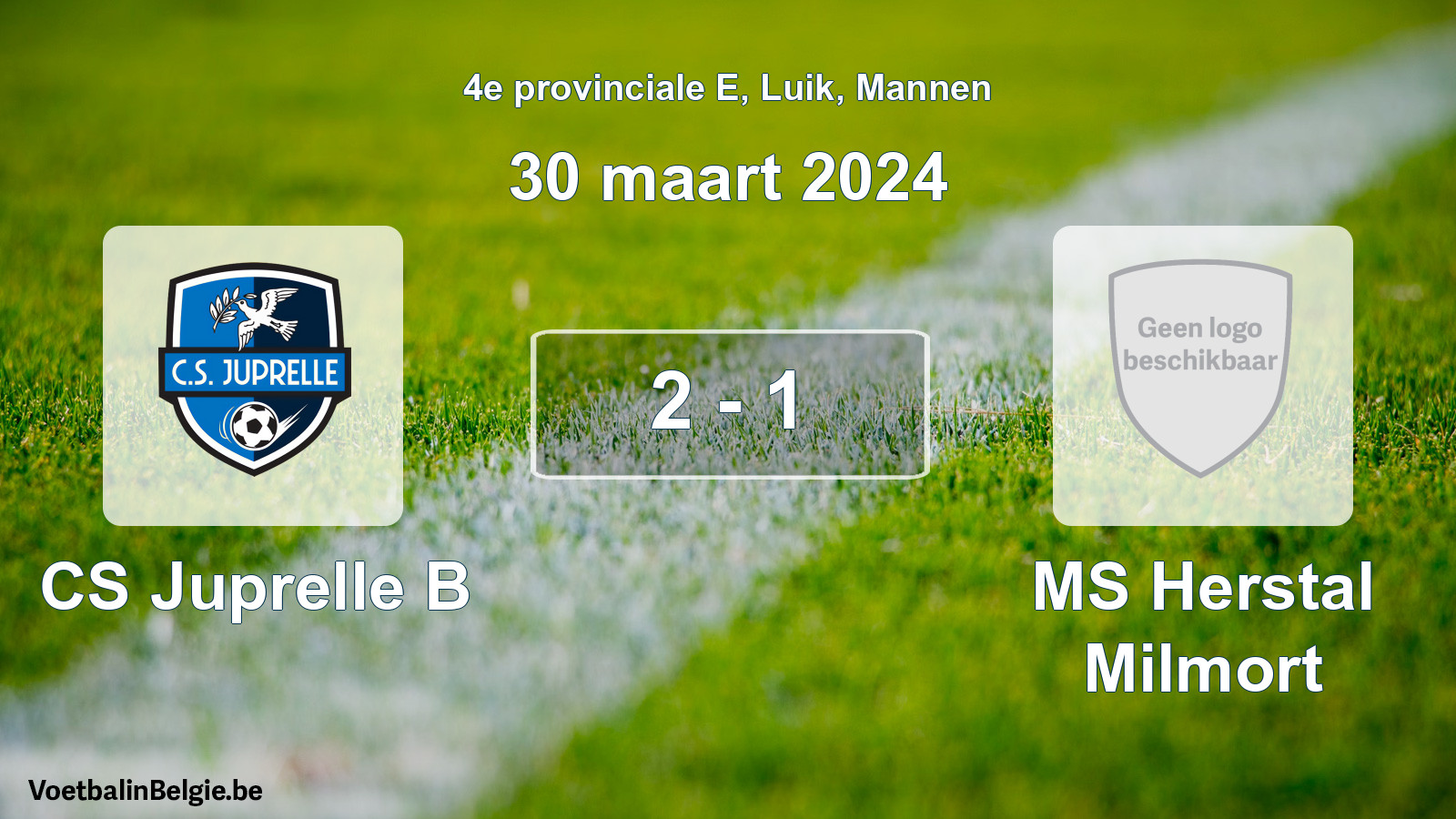 Gespeelde wedstrijd mannenvoetbal: CS Juprelle B - MS Herstal Milmort 2 - 1 (30 maart 2024)