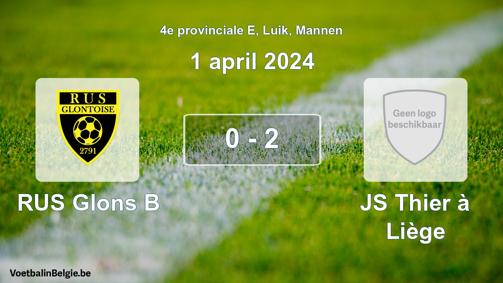 Gespeelde wedstrijd mannenvoetbal: RUS Glons B - JS Thier à Liège 0 - 2 (1 april 2024)