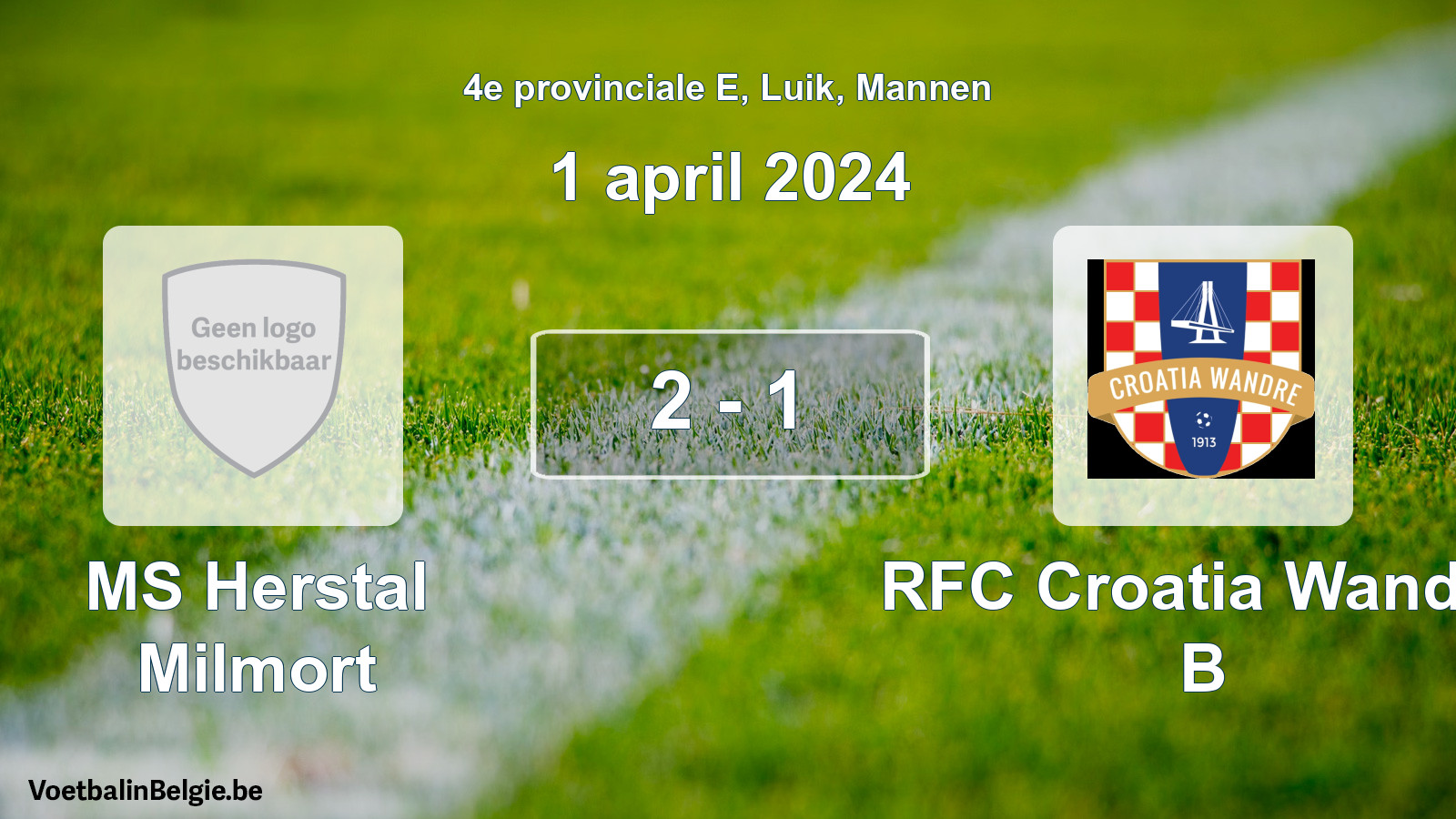 Gespeelde wedstrijd mannenvoetbal: MS Herstal Milmort - RFC Croatia Wandre B 2 - 1 (1 april 2024)
