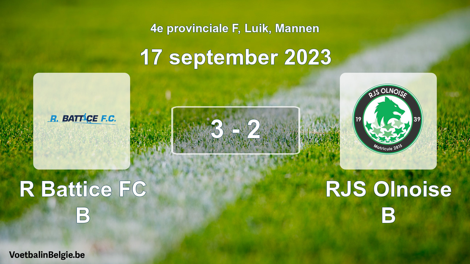 Gespeelde wedstrijd mannenvoetbal: R Battice FC B - RJS Olnoise B 3 - 2 (17 september 2023)