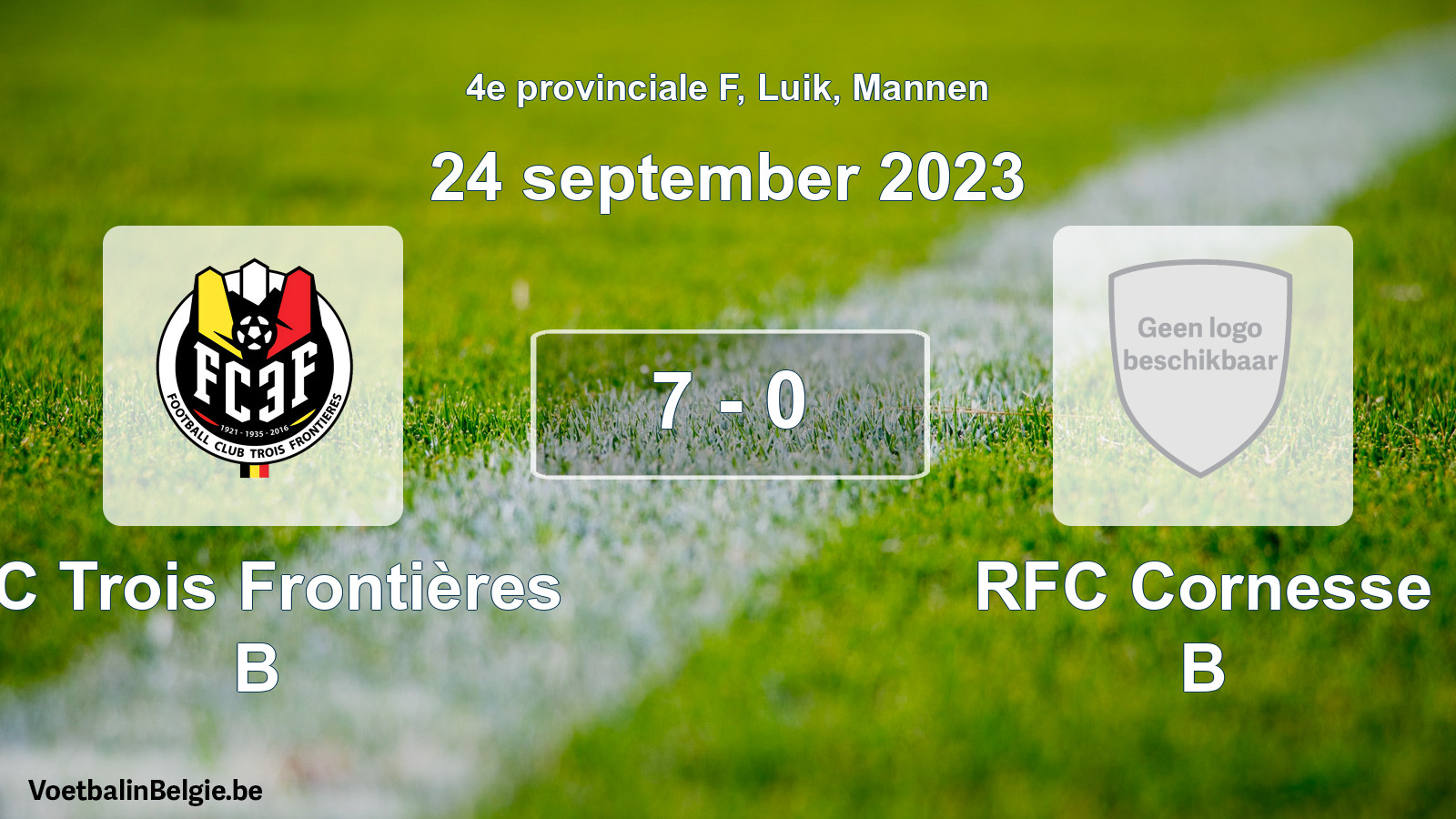 Gespeelde wedstrijd mannenvoetbal: FC Trois Frontières B - RFC Cornesse B 7 - 0 (24 september 2023)