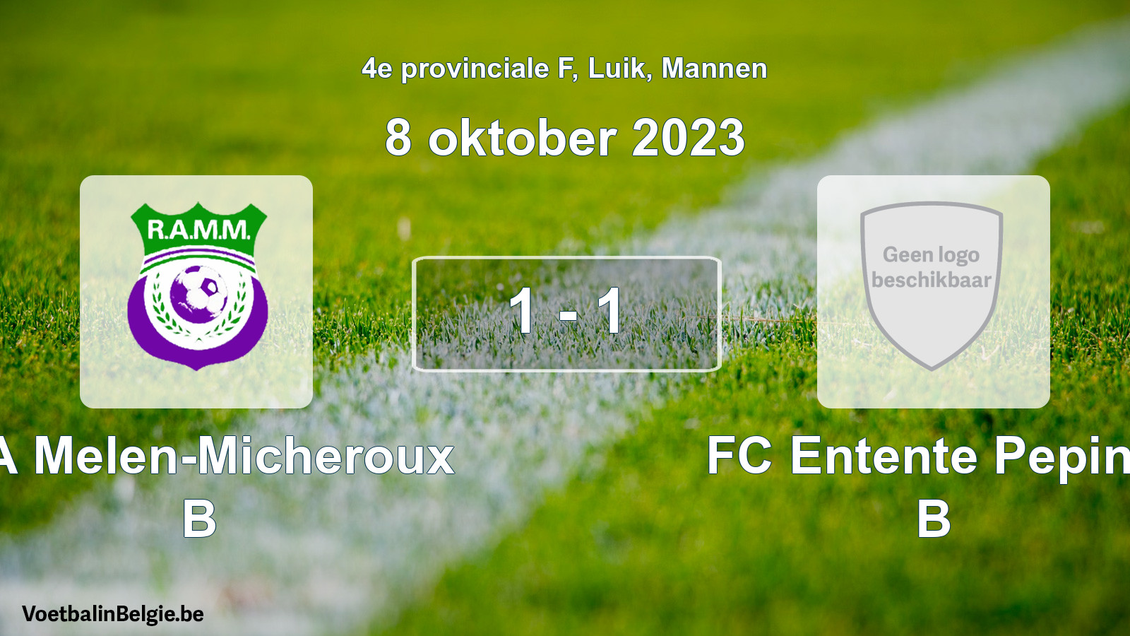 Gespeelde wedstrijd mannenvoetbal: RA Melen-Micheroux B - FC Entente Pepine B 1 - 1 (8 oktober 2023)
