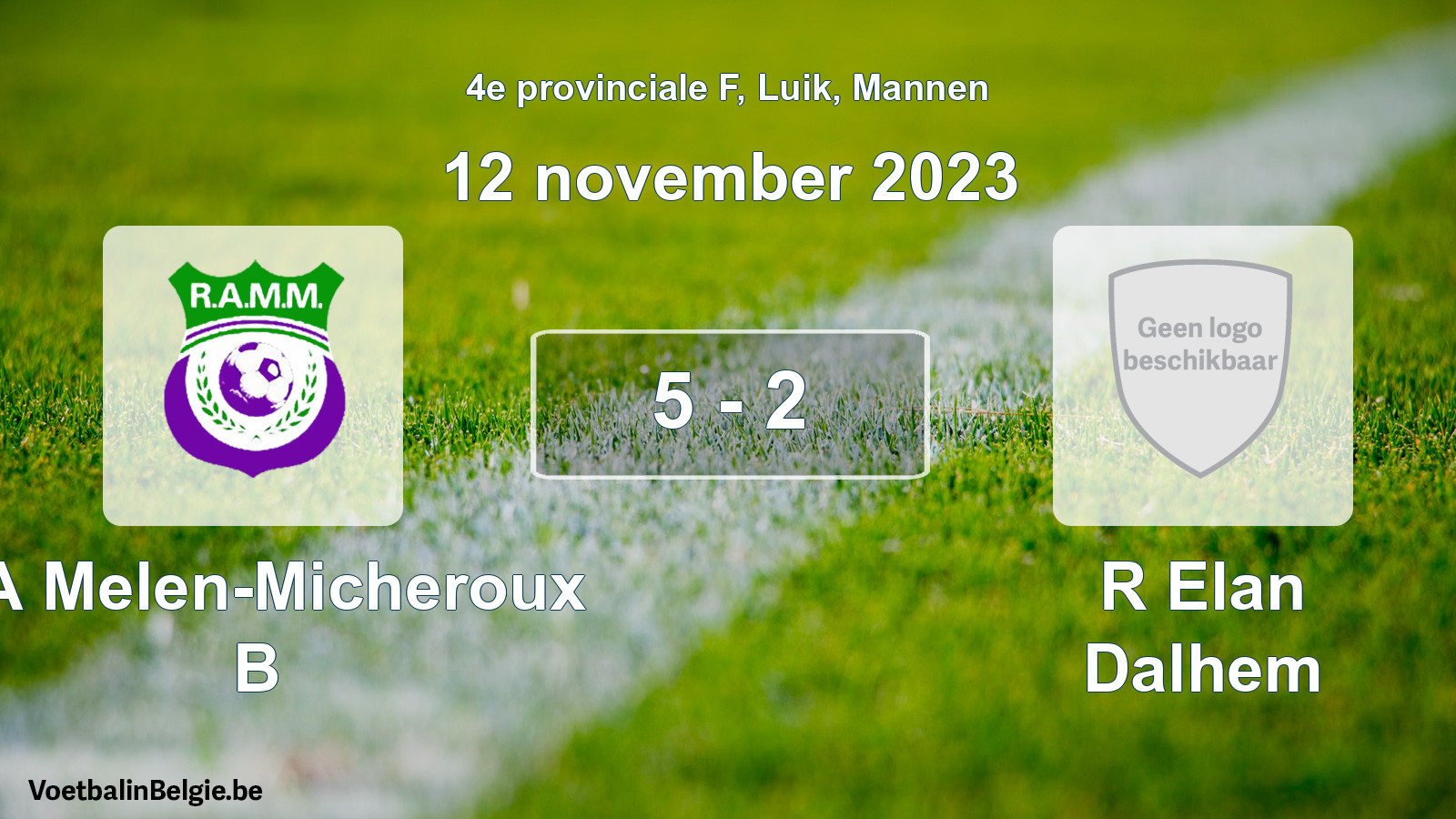 Gespeelde wedstrijd mannenvoetbal: RA Melen-Micheroux B - R Elan Dalhem 5 - 2 (12 november 2023)