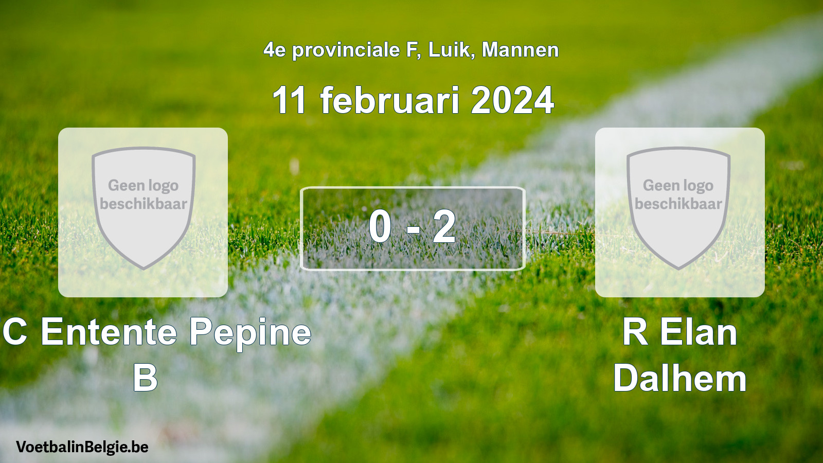 Gespeelde wedstrijd mannenvoetbal: FC Entente Pepine B - R Elan Dalhem 0 - 2 (11 februari 2024)