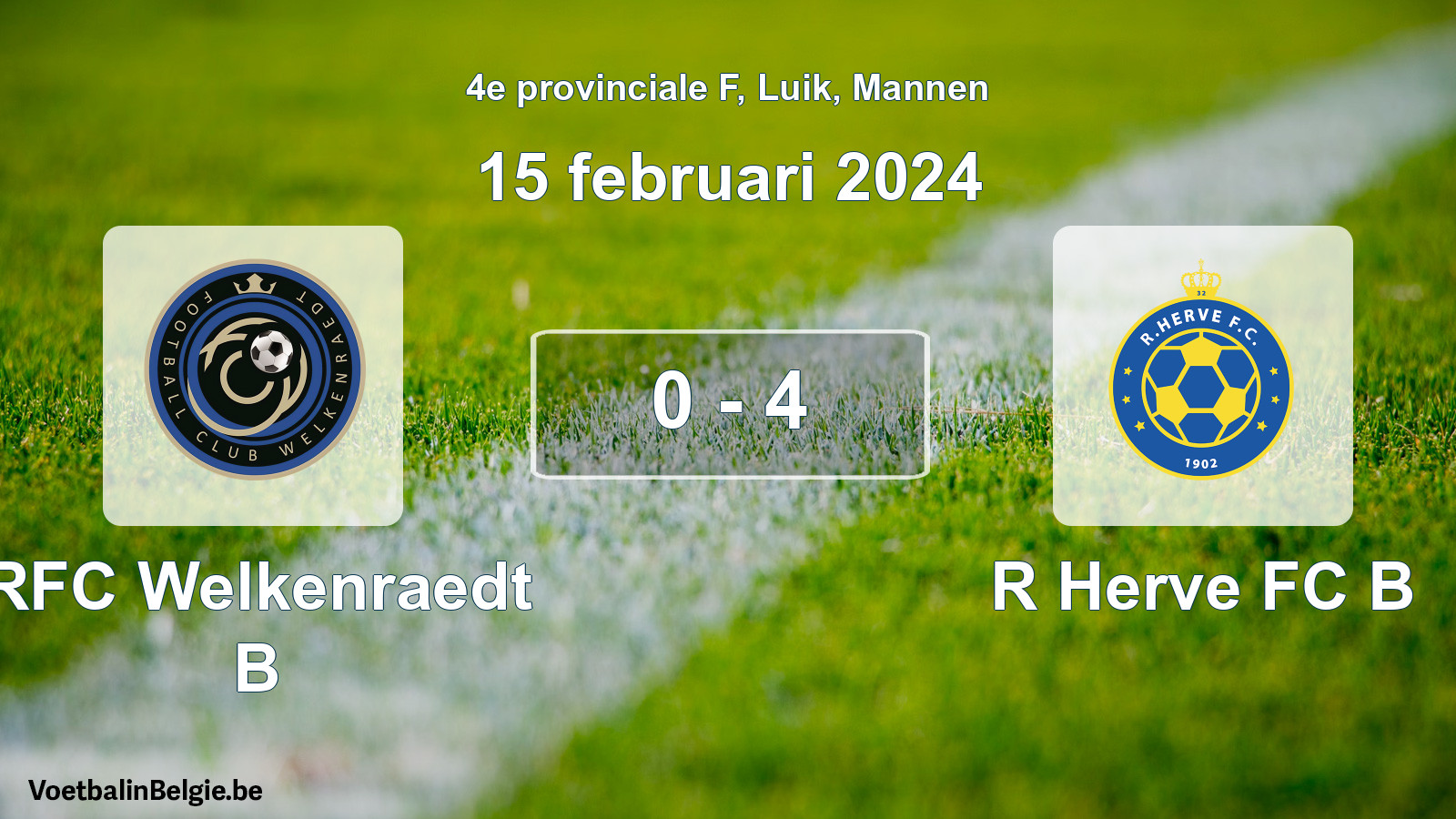 Gespeelde wedstrijd mannenvoetbal: RFC Welkenraedt B - R Herve FC B 0 - 4 (15 februari 2024)