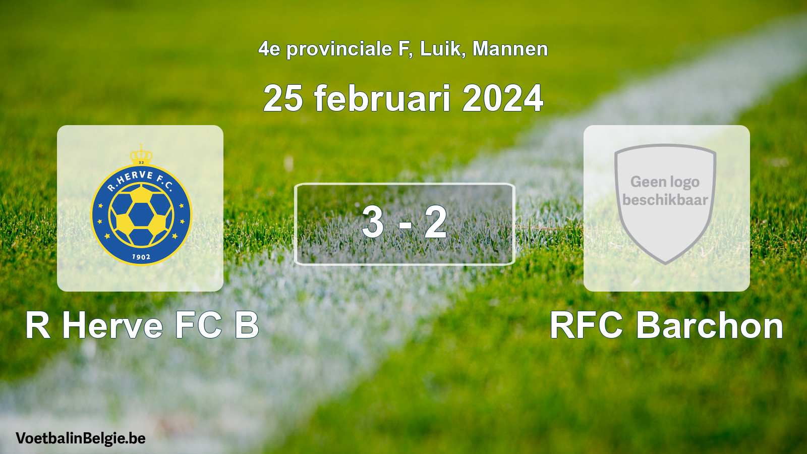 Gespeelde wedstrijd mannenvoetbal: R Herve FC B - RFC Barchon 3 - 2 (25 februari 2024)