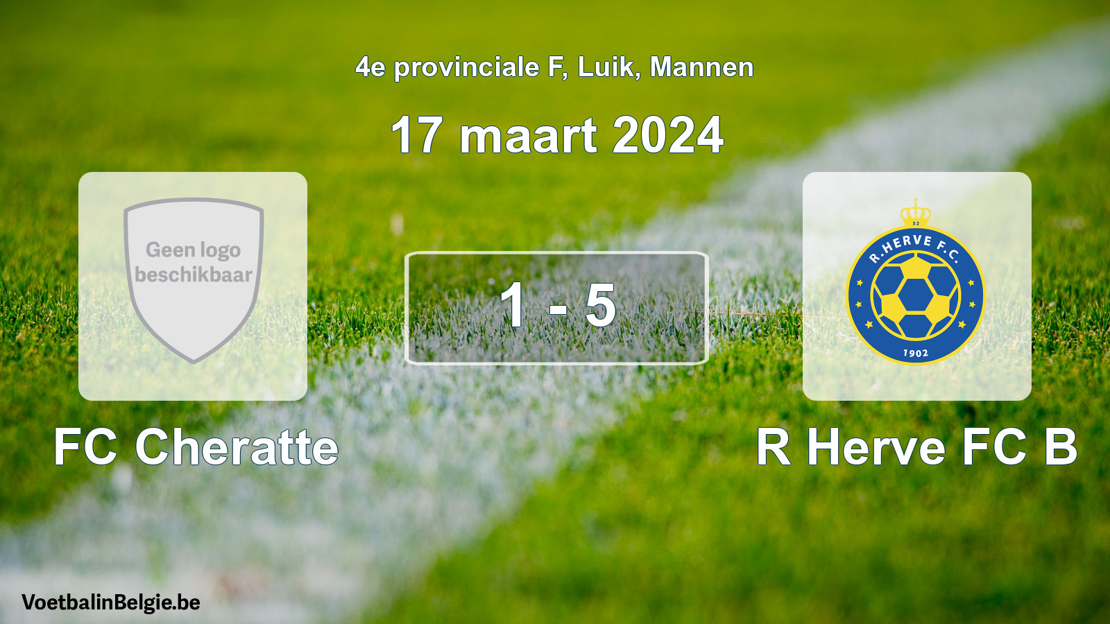 Gespeelde wedstrijd mannenvoetbal: FC Cheratte - R Herve FC B 1 - 5 (17 maart 2024)